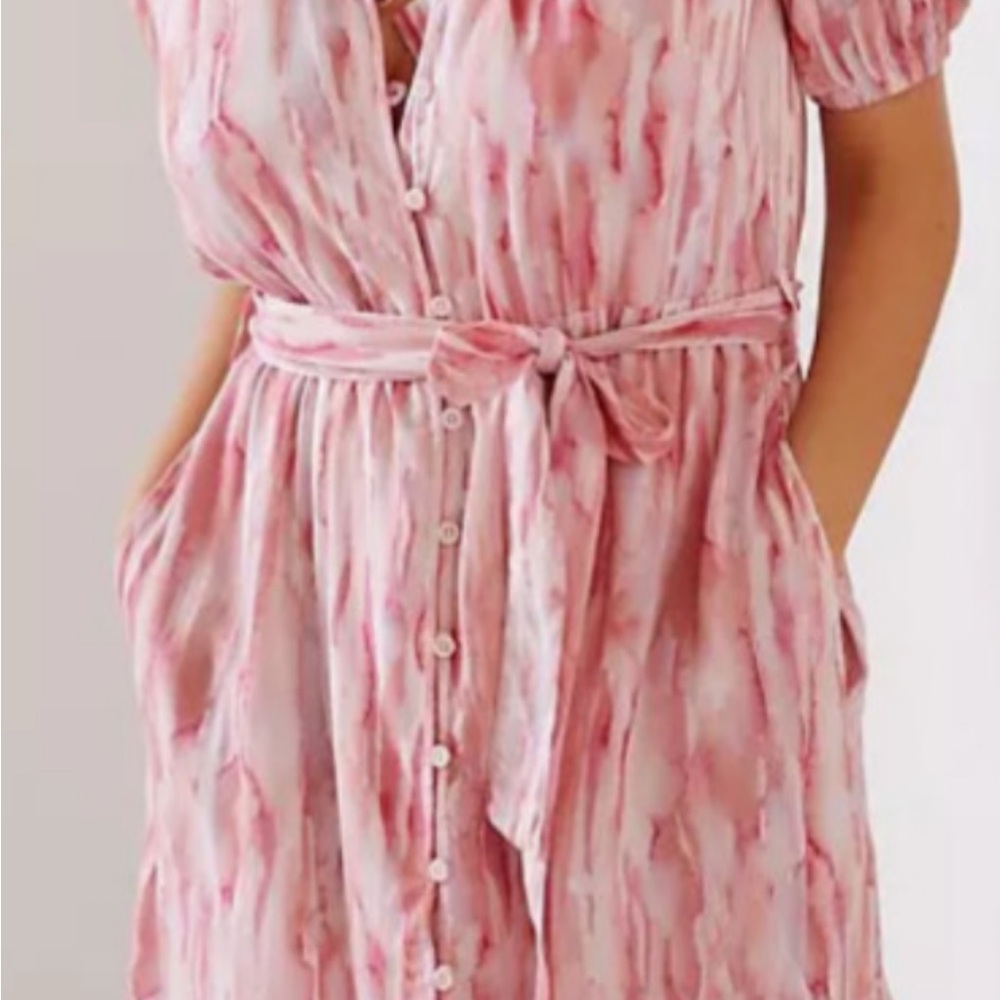 Pink Patterned Button-Down Dress - image 1